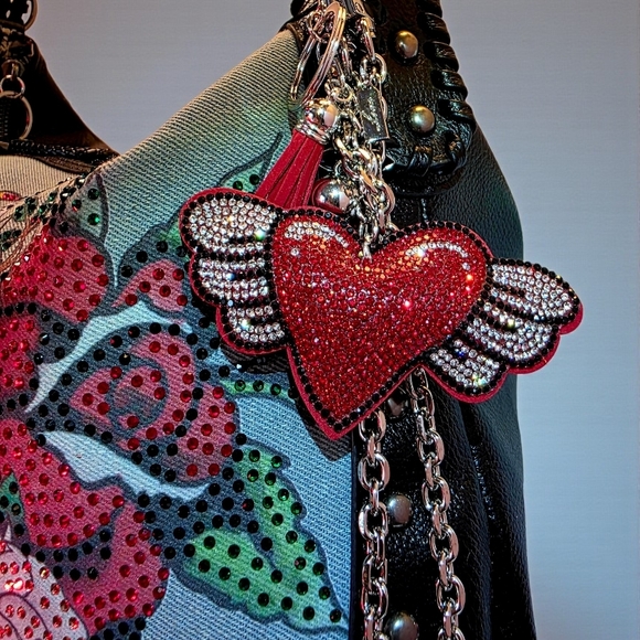 SALE!! Fantastic Ed Hardy Hobo Bag Chain & Red Winged Heart Charm NWT - Picture 3 of 8